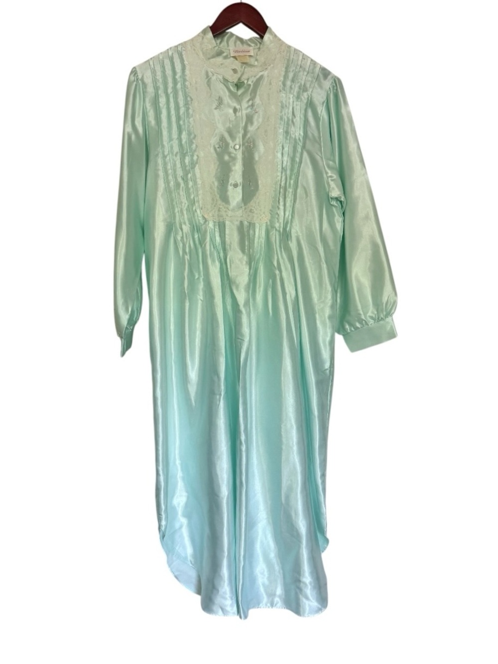 Vintage Barbizon Mint Satin Nightgown with Lace Bib